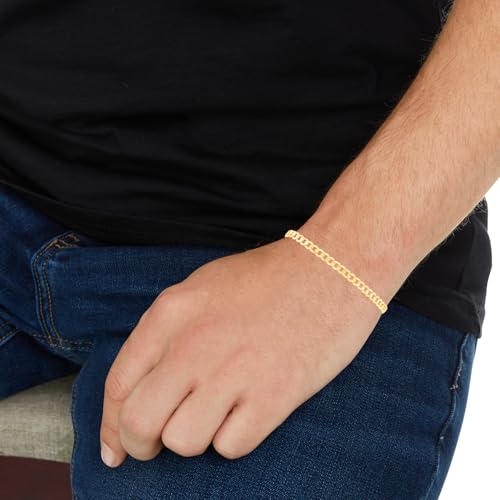 Floreo 10k Yellow Gold 4mm Curb Cuban Chain Bracelet and Anklet, 10 Inch