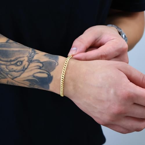 Nuragold 10k Real Yellow Gold Miami Cuban Lightweight Link 5.7mm Chain Bracelet (7"-9") Italian Jewelry for Men & Women - 7"