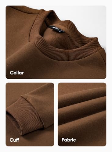 JMIERR Men's Casual Fleece Long Sleeves Crewneck Essential Sweatshirts Thick Cotton Pullover Sweatshirt for Men, Large, Brown