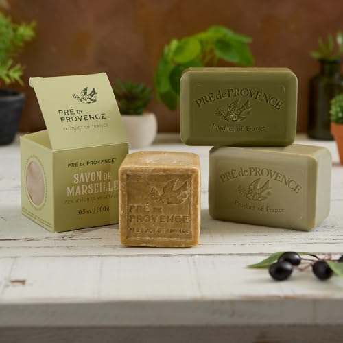 Pre de Provence Artisanal Soap Bar, Natural French Skincare, Enriched with Organic Shea Butter, Quad Milled for Rich, Smooth & Moisturizing Lather, Olive Oil & Lavender, 12.3 Ounce