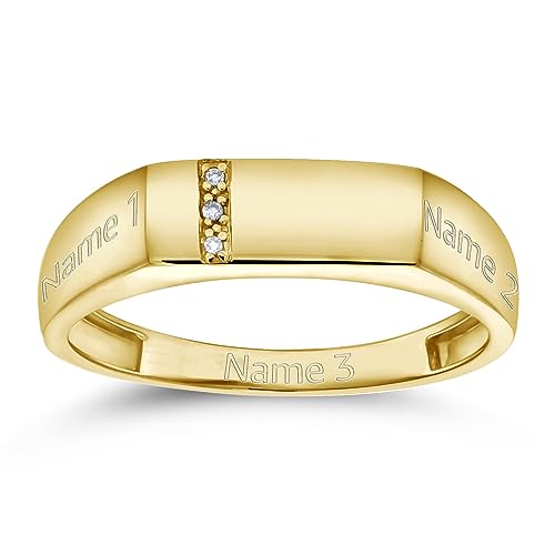 Gem Stone King Men's Custom Engraving Lazer Cut 10K Solid Yellow Gold White Diamond Wedding Anniversary Ring for Men| Size 11