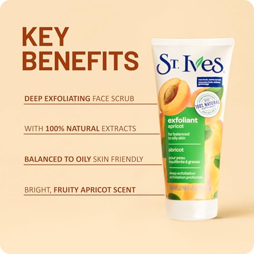 St. Ives Fresh Skin Apricot Face Scrub, Deep Exfoliator Skin Care for Clean, Glowing Skin, Oil-free Facial Scrub Made with 100% Natural Exfoliants, 6 oz, 4 Pack
