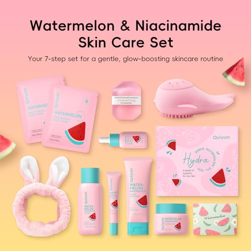 QUIYUM Watermelon & Niacinamide Skincare Set for Women Teens Girls, 10PCS