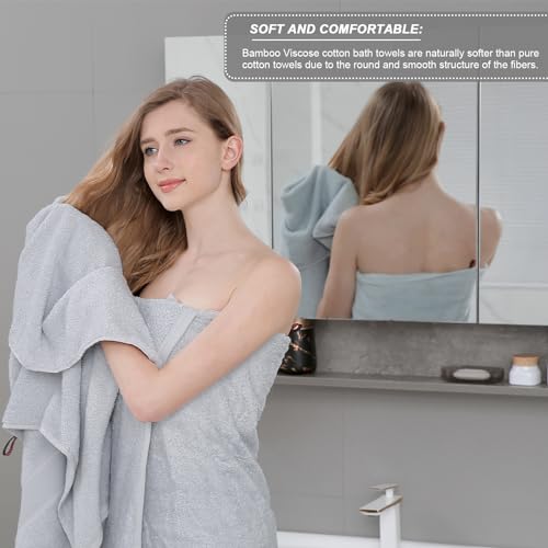 Aibaser Viscose from Bamboo and Cotton Bath Towels Set of 6-27x54 Inch Ultra Soft, Highly Absorbent Large Shower Towels for Bathroom, Spa & Gym