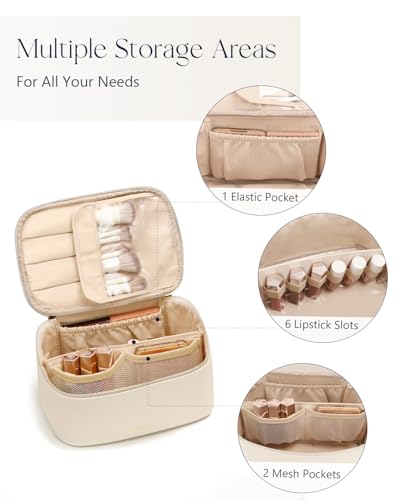 Prite Makeup Bag Travel Cosmetic Case, Women Toiletry Bag Organizer, Beige