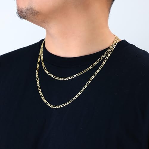Nuragold 10k Real Yellow Gold Figaro Link 4.5mm Chain Necklace (16"-30") - 22"