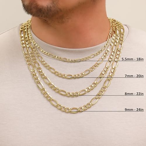 Nuragold 10K Real Yellow Gold Figaro Link Chain Necklace for Men & Women - 18",3.5mm