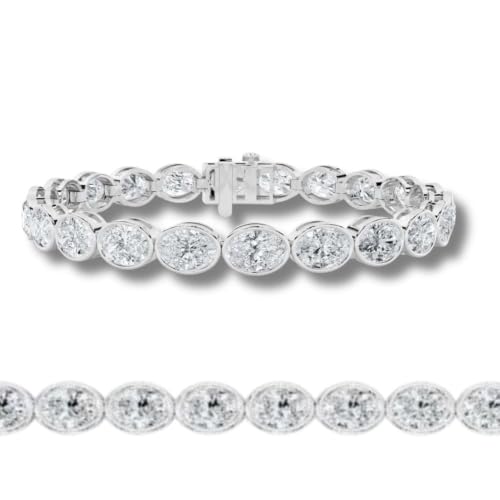 P3 POMPEII3 Pompeii 15Ct TW East West Oval Bezel Diamond Tennis Bracelet 14k Gold 7" Lab Grown (F/G,VS1-VS2)