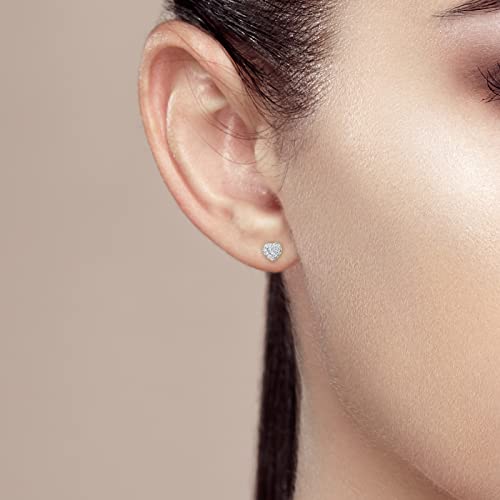 Santuzza 10K Yellow Solid Gold Heart Shape Earrings Genuine Diamond Simple Love Heart Dainty Stud Earrings for Women
