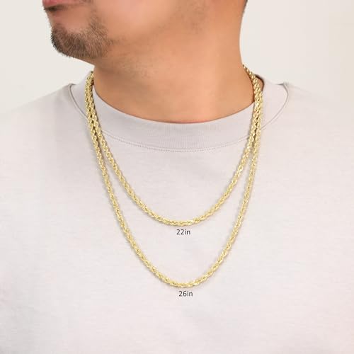 Nuragold 14k Real Yellow Gold Rope Chain 5mm Solid Diamond Cut Men Necklace - 22"