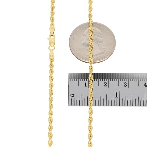Nuragold 10k Real Yellow Gold 2.5mm Rope Chain Lightweight Necklace 16"-30" - 22"
