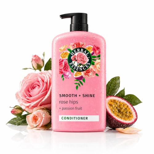 Herbal Essences Conditioner, Rose Hips + Passionfruit - Smooth Collection, Shiny Hair with Vitamin E & Jojoba, Safe for Color Treated Hair, Floral Scent, Cruelty-Free, Dermatologist-Tested, 29.2 Fl Oz