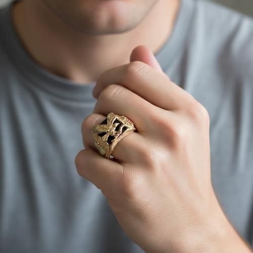 Men's Onyx Eagle Ring, 10k Yellow Gold, 12k Pink and Green Black Hills Gold Size 11