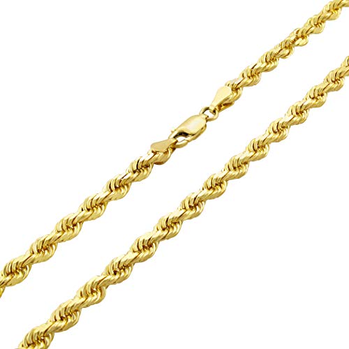 Nuragold 14k Real Yellow Gold Rope Chain 4mm Solid Diamond Cut Men Necklace - 22"