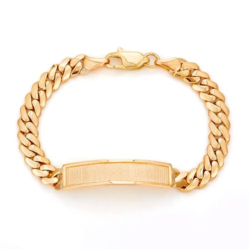 The World Jewelry Center 14k Yellow Gold Cuban Frame ID Bracelet - 7"