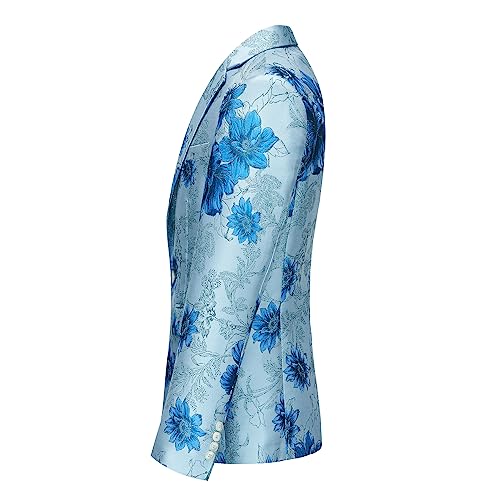 UNINUKOO Mens Blazer Floral Suit Jacket Notched Lapel Tuxedo Luxury Paisley Prom Casual Blazer for Men US Size 38 Light Blue