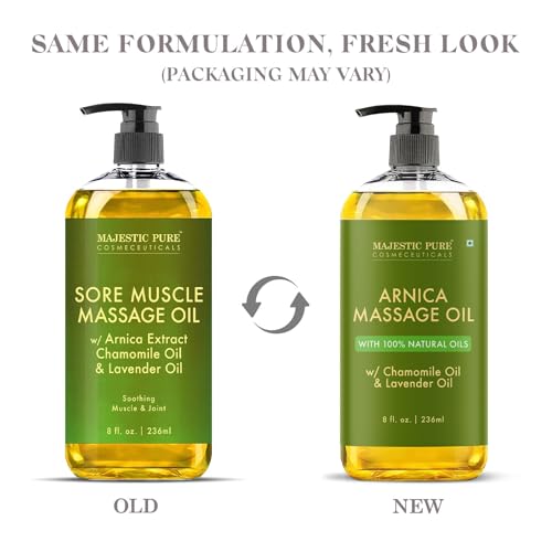 Majestic Pure Arnica Massage Oil, Relaxing Body Oil, 8 Fl Oz