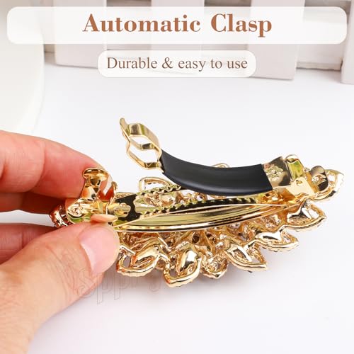 Sppry Large Gold-plated Rhinestone Hair Barrette, Colorful