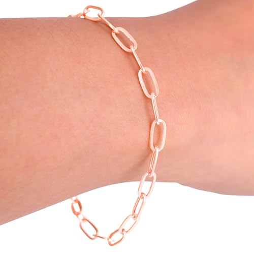 Nuragold 10k Real Rose Gold Paperclip 4mm Elongated Cable Link Bracelet (7"-8") Italian Jewelry for Men & Women - 7"