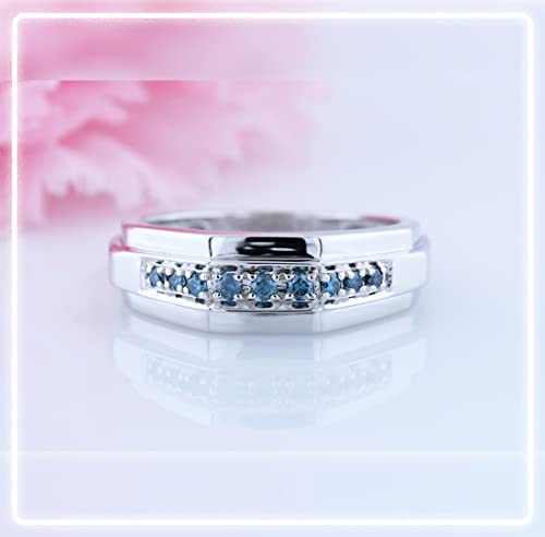 Dazzlingrock Collection 0.25 Carat Sterling Silver Round Blue Real Diamond Mens Wedding Anniversary Band, Size 9.5