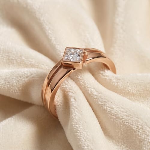 P3 POMPEII3 Pompeii Men's 3/8Ct Princess Cut Diamond Bezel Polished Wedding Ring 14k Gold Lab Grown - Size 5.5 (F/G,VS1-VS2)