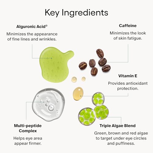 Algenist Triple Algae Eye Renewal Balm - Hydrating Vegan Eye Cream with Caffeine, Alguronic Acid & Peptides to Help Reduce Dark Circles, Puffiness, Fine Lines & Wrinkles - Travel Size (0.5 oz)