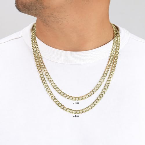 Nuragold 14K Real Yellow Gold Cuban Curb Solid Italian Link Chain Necklace - 24",7mm