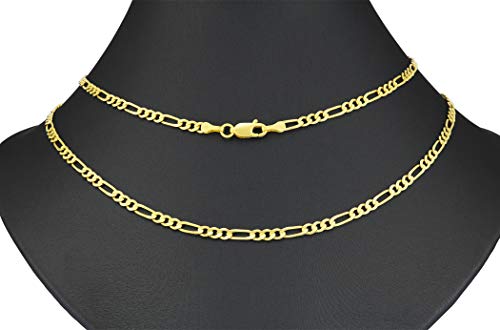 Nuragold 14k Real Yellow Gold Figaro Link 3.5mm Chain Necklace (16"-26") - 20"