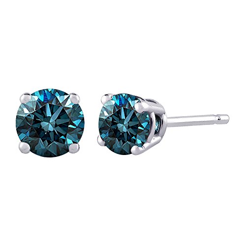 KATARINA 1/2 ct. Blue - I1 Round Brilliant Cut Diamond Earring Studs in 14K White Gold