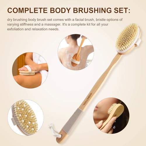 DEBETOOL Dry Brush Set with 3 Detachable Heads, Natural Boar Bristle