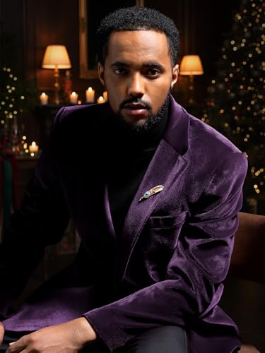 WEEN CHARM Velvet Blazer for Men Slim Fit One Button Sport Coat Tuxedo Jacket for Prom Wedding Party Dinner Purple