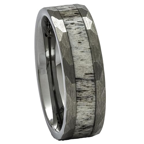 PCH Jewelers Deer Antler Ring in Tungsten Hammered Finish 8mm Comfort Fit Wedding Band (10.5)