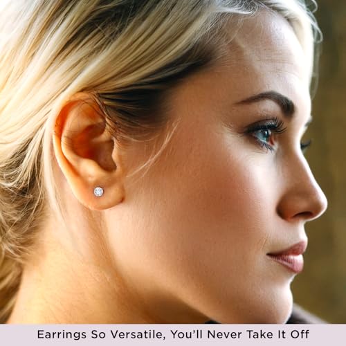 Jewelili 10K White Gold Cubic Zirconia Stud Earrings for Women