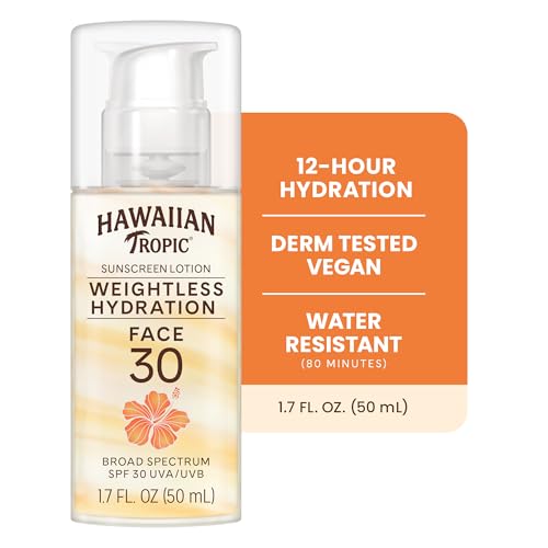 Hawaiian Tropic Weightless Hydration SPF 30 Face Sunscreen, 1.7 Fl Oz