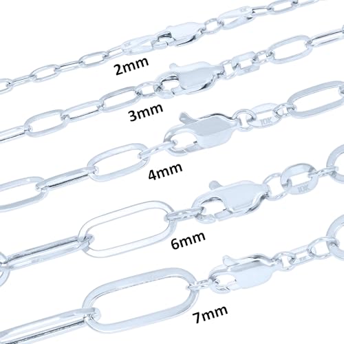 Nuragold 10k Real White Gold Paperclip 2mm Elongated Cable Link Bracelet (7"-8") Dainty Italian Jewelry for Men & Women - 2mm,7"