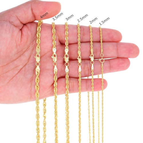 Nuragold 10K Real Yellow Gold Rope Diamond Cut Chain Lightweight Necklace - 20",2.5mm
