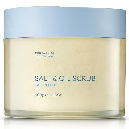SEACRET Minerals Dead Sea Salt & Oil Body Scrub - Exfoliator with Rosehip, Sea Buckthorn & Green Tea, Mineral Rich Spa Treatment Stimulates Cell Renewal, Ocean Mist, 14.1 Fl Oz / 400 ml