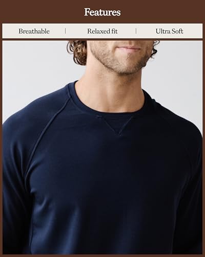 Cozy Earth Men’s Pullover Crew Neck Sweatshirt - Lightweight Viscose from Bamboo Blend - Ultra Soft Brushed Fabric Crewneck Sweater for Men - Navy Large