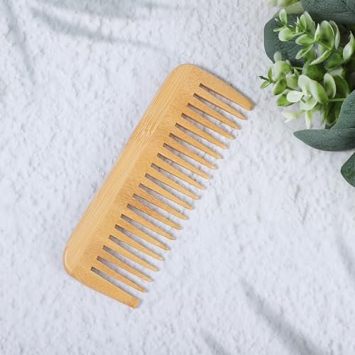 Bamboo Wide Tooth Comb, Natural Bamboo Hair Detangling Comb Anti-Static Hair Brush, Wooden Curls Anti Static Big Tooth Wood Combs for Women and Men All Hairs Types,Travel Friendly