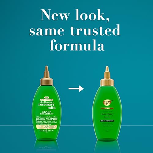OGX Extra Strength Refreshing Scalp + Rosemary Oil Mint Dry Scalp Treatment, Peppermint & Witch Hazel Scalp Detox, Clarifying Leave-In to Help Remove Buildup and Refresh, Shiny Hair Finish, 4 fl oz