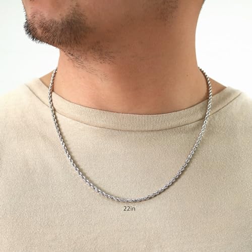 Nuragold 14k Real White Gold 3mm Rope Chain Diamond Cut Necklace (16"-30") - 20"