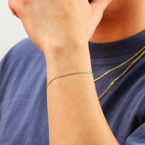 Nuragold 14k Real Yellow Gold Cuban Curb Link 2.5mm Chain Bracelet/Anklet - 7"