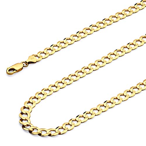 14k REAL Yellow Gold Solid Men's 4.5mm Cuban Concave Curb Chain Necklace with Lobster Claw Clasp - 20"