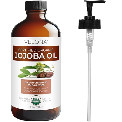 velona USDA Organic Jojoba Oil - 16 fl oz Glass Bottle, Cold Pressed, Pump