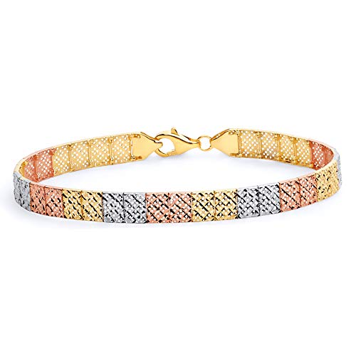 14k REAL Tri Color Gold Crystal Cut Bracelet - 7.5"