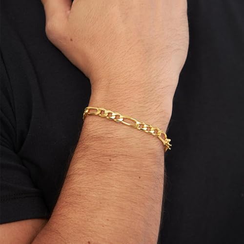 AHSIWC 14K Gold Bracelets for Women & Men Trendy Dainty 7mm Figaro Bracelet for Men Hypoallergenic Gold Chain Bracelet for Women Jewelry Gifts