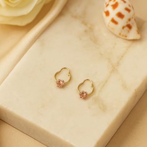 Hoberta Real Yellow10k Gold Hoop Earrings for Women And Mom| Lightweight Hoops Solid Jewelry for Hypoallergenic & sensitive ears Round Original 10 Karat for Christmas Gifts (Real 10K Yellow Gold Flower(12mm)