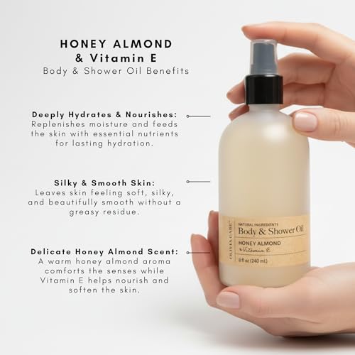 Olivia Care Honey Almond Body & Shower Oil with Vitamin E – Nourishing Moisturizing Oil, 8 fl oz