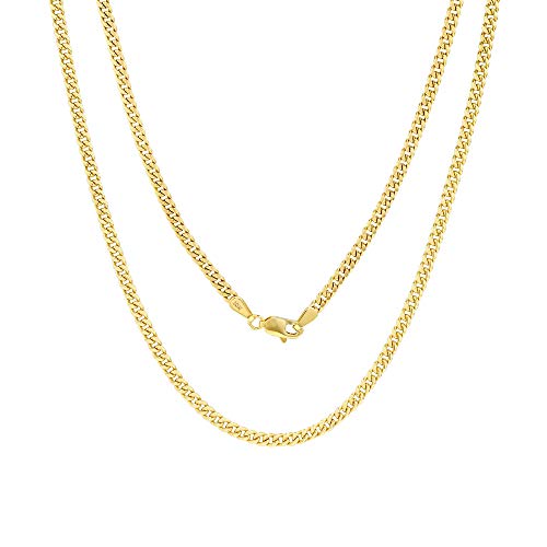 Nuragold 10k Real Yellow Gold Miami Cuban Link 3mm Chain Italian Necklace - 20"