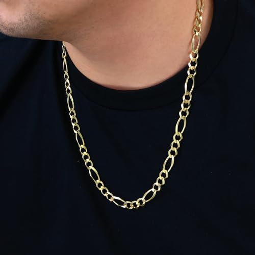 Nuragold 14k Real Yellow Gold Figaro Link Chain Necklace For Men- 8mm - 20"